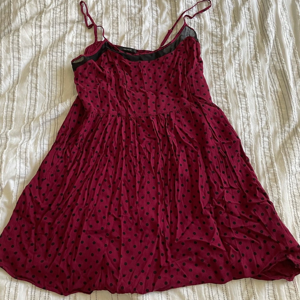 Forever 21 Red and Black Polka Dot Skater Dress